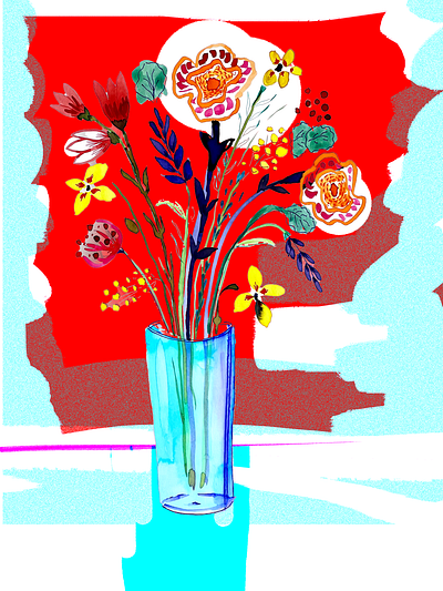 Pot 1 blue ecoline flowers illustration photoshop red yellow