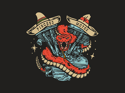 PINCHES MOTOS branding choppers design el diablo run harley davidson illustration lettering letters logo magazine mexican mexicanos mexico motorcycle panhead photography rattle snake snake sombreros vector