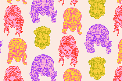 Tracy and Katy PatternnHhhh drag queen drag race fabric illustration katya line art pattern procreate seamless surface trixie mattel vector