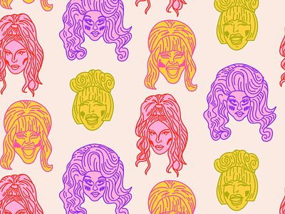 Tracy and Katy PatternnHhhh drag queen drag race fabric illustration katya line art pattern procreate seamless surface trixie mattel vector