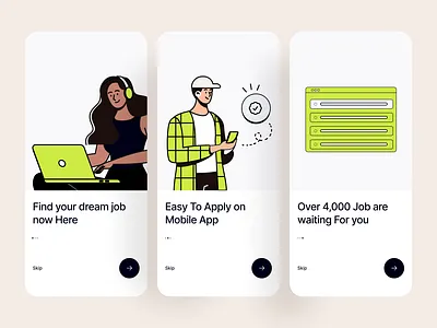 Job finder App Onboarding Screen app design app ui card create account find job find work freelance marketplace freelance project job board job finder job finder app job listing job search mobile application mobile onboarding onboarding illustration onboarding screen onboarding ui register flow ui