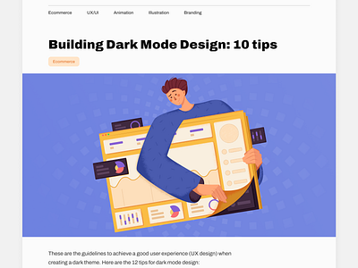 Blog article "Dark mode design" art blog blog article blog design blog illustration case study dark mode dark mode design design design tips digital graphic design illustration textured illustration ui ux vector vector illustration