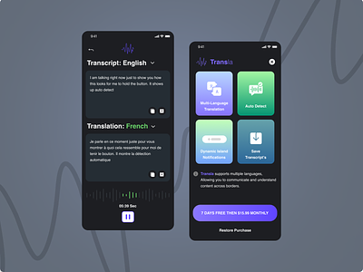 Translation app UI and UX app dark app dark app ui design mobile redesign translate app ui translation app ui user experience user interface ux