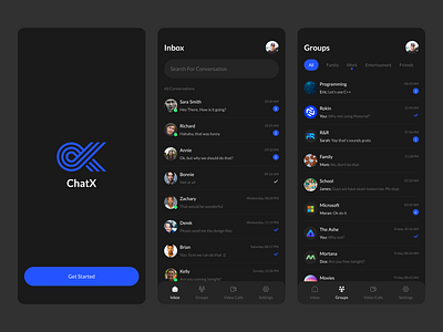 ChatX - Messenger App app app design chat app dark mode dark mode app dark ui design direct messaging message message app mobile mobile design web design