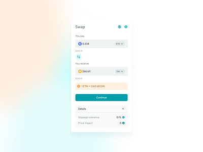 Swap page for Fincale app blockchain design ui ux web3