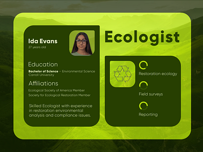 User Profile / Daily UI Day#006 design ecologist ecology green design restoration of ecology ui user profile web web designer