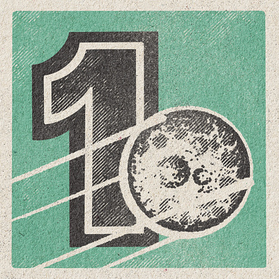 1 = best # of earth moons - 36 Days of Type 1 36 days design earth illustration luna lunar mid century moon number one space texture type typography