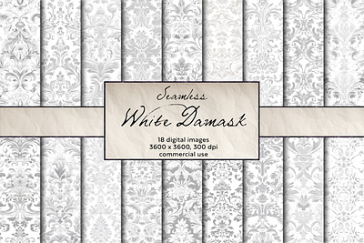 White Damask Seamless Pattern, Digital Art