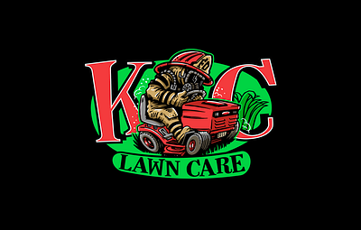 KC Lawn Care branding drawing firefighter graphic design illustration lawn lawnmower screenprint
