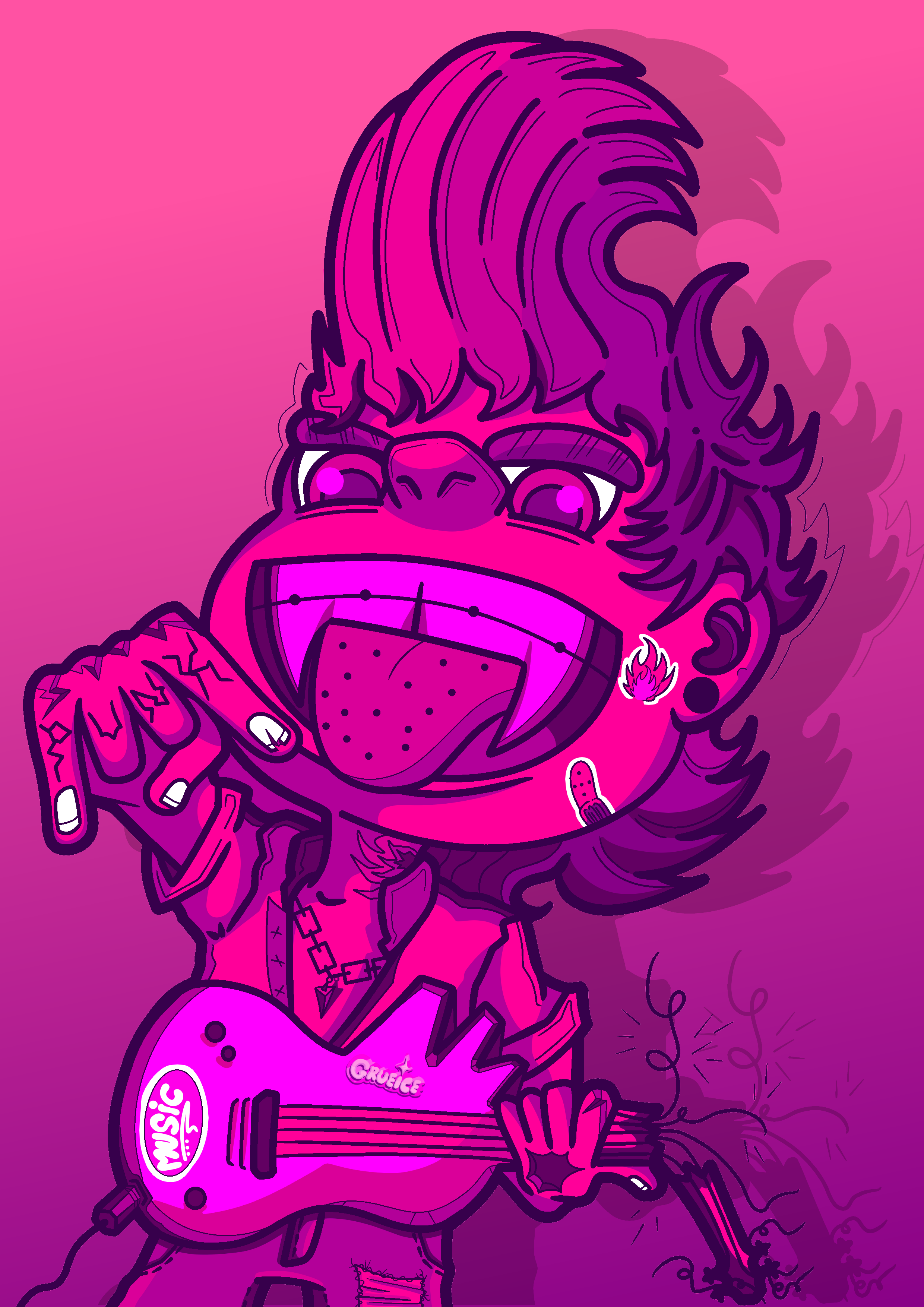 Punk Guitarist 2d illustration arte arte digital cartoon cartoon character cartoon illustration cartoonist character design digital art graphic design grueice illustration illustrator pink punk rockstar