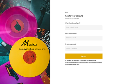 Musica| sign up page #001 #dailyui app dailyui design ui webdesign