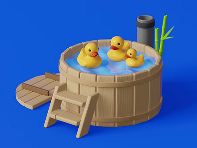 Bathing Japanese ducks 3d 3d illustration animation concept art graphic design illustration motion graphics