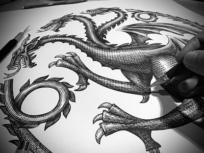 Targaryen Logo Illustrated by Steven Noble artwork branding design engraving etching game of thrones illustration illustrator ink line art linocut logo pen scratchboard steven noble targaryen vintage