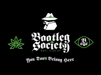 Bootleg Society brand branding cannabis grow icons logo marijuana mystery prohibition weed