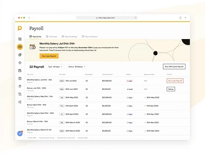 Paie - Run Payroll attendance compliance dashboard employeemanagement expenses fintech hr management payroll productdesign reimbursement saas salarymanagement taxes timemanagement timesheet tracking uidesign uxdesign workforce