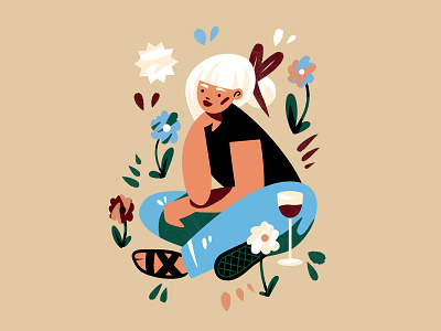 Picnic colourful cute design flowers girl illustration illustrator picnic
