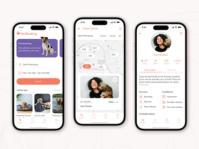 Pet sitter finder App app booking cat design dog ios pet ui ux