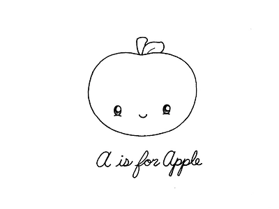 Day 090-365 A is for Apple! 365project cute illustration ink kawaii