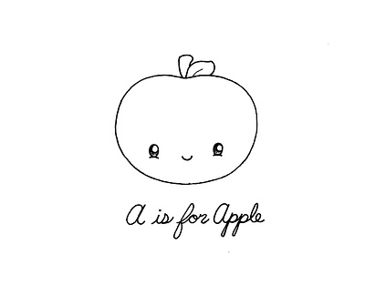 Day 090-365 A is for Apple! 365project cute illustration ink kawaii