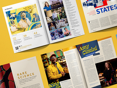 UCSD Magazine Spring 23 Spreads branding color design editorial education healthcare illustration layout magazine music photography publication science university voting yellow