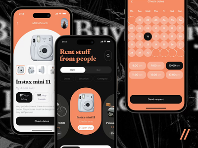 Marketplace For Item Renting Mobile IOS App android animation app app design app interaction dark theme dashboard design ecommerce ios marketplace mobile mobile app mobile ui motion online rent renting ui ux