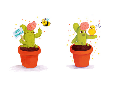 Cacti Love art bees budgie cacti character childrens book cute cute animals cute cacti digital art digital painting illustration illustrator kiditart kidlit lovely picture book plant procreate whimsical