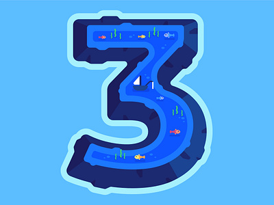 36 Days Of Type | 3 3 36daysoftype affinity designer boat fish flat illustration island isometric landscape number 3 ocean underwater vector