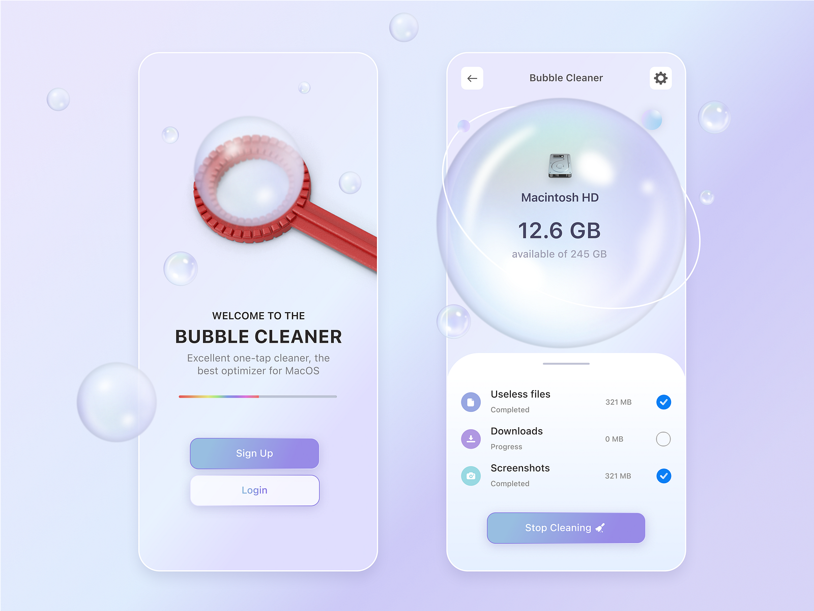 Bubble Cleaner mobile app by Alexander Ballantines on Dribbble