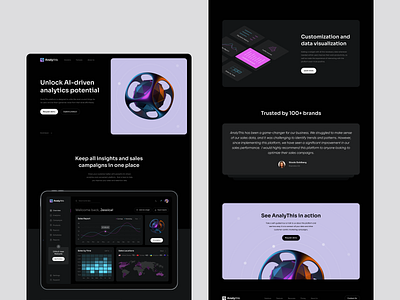 Analythis - Website design for the AI-powered marketing platform 3d clean landing page landing page design martech startup minimal product promo website saas platform saas website ui ux webflow website website design