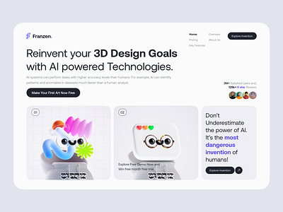 3D design tool website design 3d 3d art 3d character 3d design 3d software ai artificial intelligence clean ui colorful ui creative agency landing page minimal nft saas software ui web design web ui webpage webpage design website