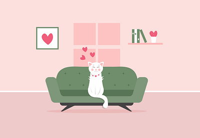 Сat in love art cat cat in love decoration design graphic design green heart illustration logo love modern print sweet trend ui