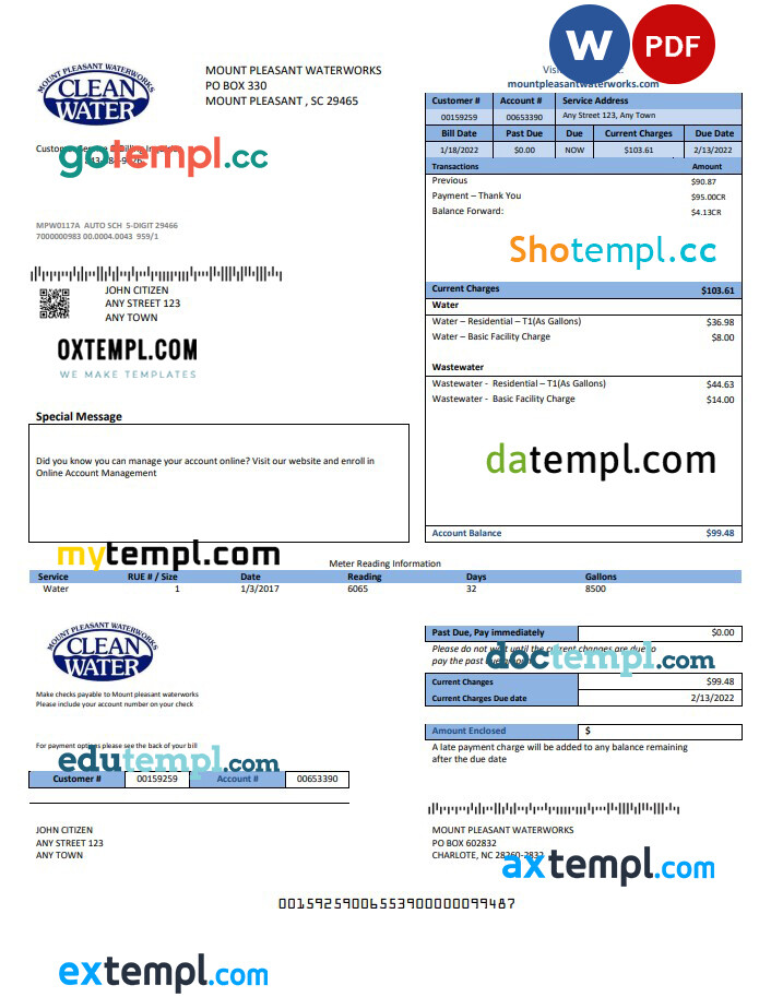 USA Clean Water Utility Bill Template In Word And PDF Format By ...