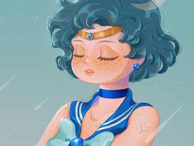 🌙 Sailor Mercury 90s animation anime blue cartoon characterdesign design fanart flat girl illustration magic mercury minimal moon painting planet sailor sailor mercury watercolor