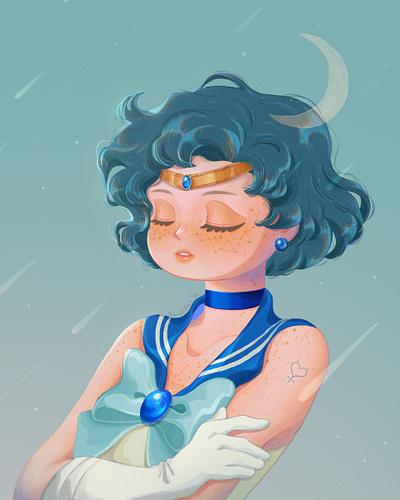 🌙 Sailor Mercury 90s animation anime blue cartoon characterdesign design fanart flat girl illustration magic mercury minimal moon painting planet sailor sailor mercury watercolor