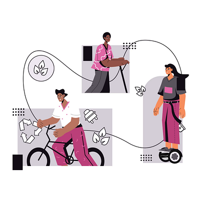 Eco-friendly 2d animation biketowork cleancommute cyclinglife ecoauto ecofriendlytransport electricvehiclelove flat greencommute greentransport illustration lowemissiontransport man motion sustainablemobility woman