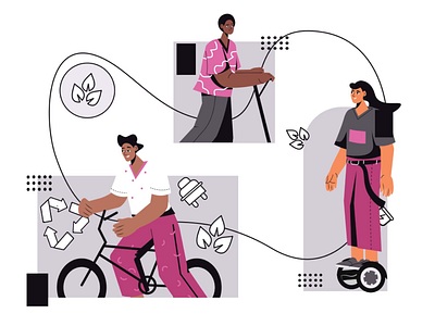 Eco-friendly 2d animation biketowork cleancommute cyclinglife ecoauto ecofriendlytransport electricvehiclelove flat greencommute greentransport illustration lowemissiontransport man motion sustainablemobility woman