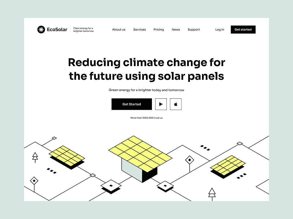 EcoSolar - main page 2d branding design eco energy graphic design illustration isometric logo solar ui ux web