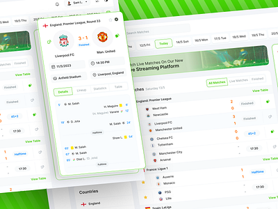 SportWatch - Live Score App app application clean clubs dashboard design football live score matches results soccer sport results sports sports app teams ui uiux ux web