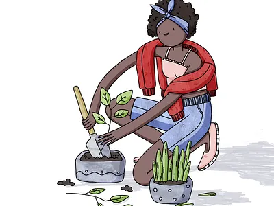Plants lover cartoon character design digital illustration editorial illustration fem illustration plant woman