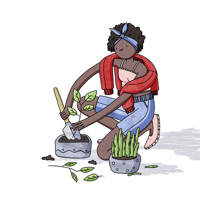 Plants lover cartoon character design digital illustration editorial illustration fem illustration plant woman