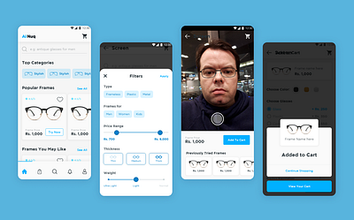 AiNuq - Eye Glasses Mobile App excommerce interaction design mobile app design ui ui design ux design