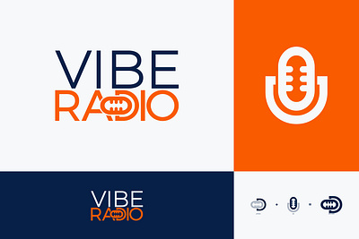 VIBE RADIO branding design flat illustration logo mic minimalist logo modern radio type unique vector