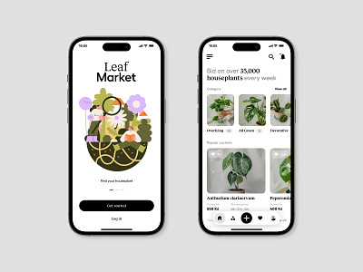 Leaf Market App app auction branding design graphic design illustration interface ios iphone logo minimal plant ui ux