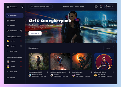 Gameview_ A game streaming platform dashboard games streaming ui ui design video video game