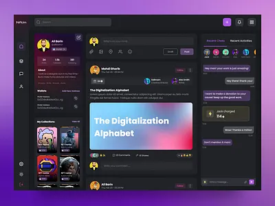 NFT Web 3.0 Social Media App dark mode dashboard design design linkedin nft social media trend ui ux web web3