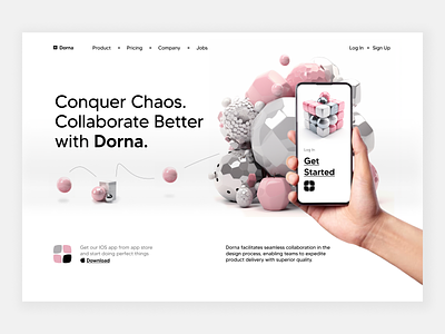 Concept for a Collaboration Platform 3d ai ai illustration branding chaos clean collaboration concept design first screen grey hero page inhensweb pink silver ui website