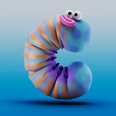 36 Days - Caterpillar 3d animation blue bounce bright c4d character cinema4d color colour design fun funny illustration letter motion graphics worm