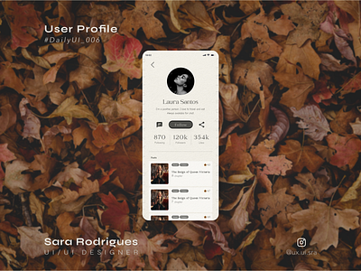 Daily UI 006 - User Profile 6 app daily daily ui daily ui 006 daily ui 06 daily ui 6 design graphic design profile sara social networks ui user user profile web