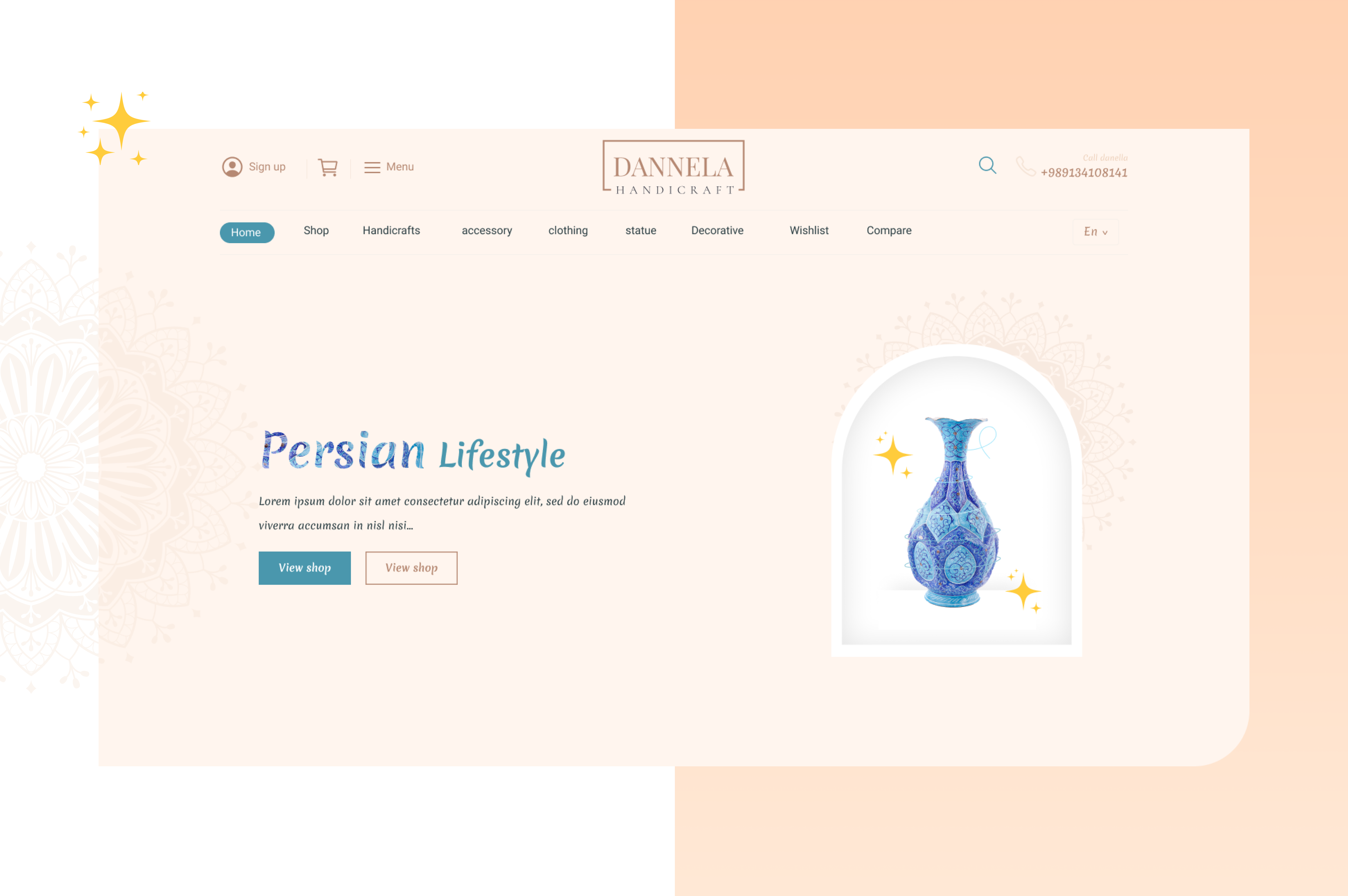 Dannela landing page accessory art branding clothes handcraft minimalism pastel persian shop ui ui design uidesign ux web website