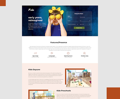 Kido branding daycare kido landing page parents preschool school ui website